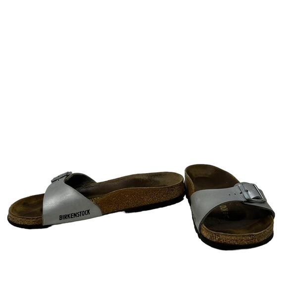 Birkenstock Silver Madrid One Strap Cork Footbed Slide Sandals Size 38 US 7 - Picture 4 of 13